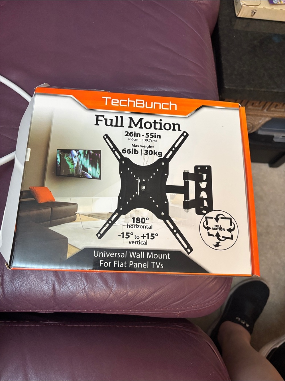 Full Motion TV Wall Mount – Black/Orange Packaging